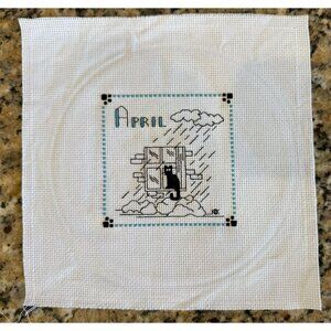 Handmade Counted Cross Stitch April Cat 8” x 8” 4” x 4”